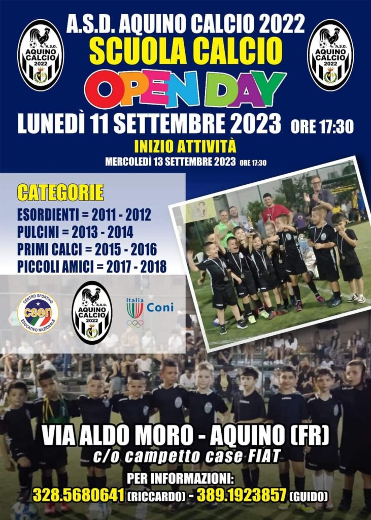 Aquino: riparte la scuola calcio, open day lunedì 11 settembre
