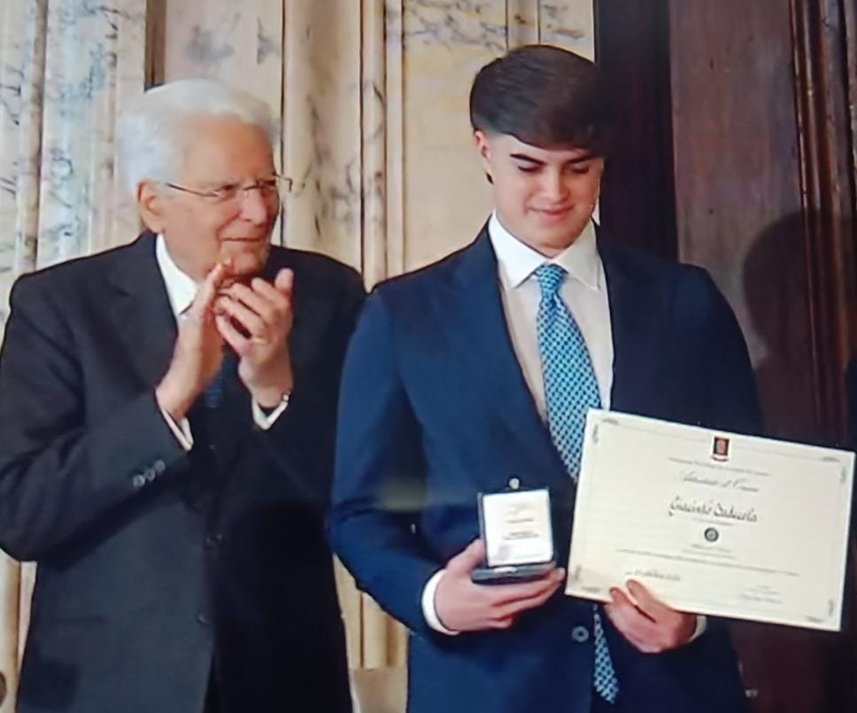 Il giovane Giacinto Iadecola premiato al Quirinale dal presidente Mattarella